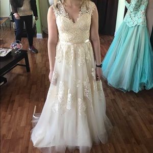 Lace and tulle champagne wedding dress